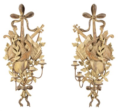Lot 81 - Pair of Louis XVI Style Painted Three-Light...