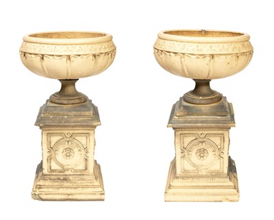 Lot 147 - Pair of Painted Composite Garden Urns on...