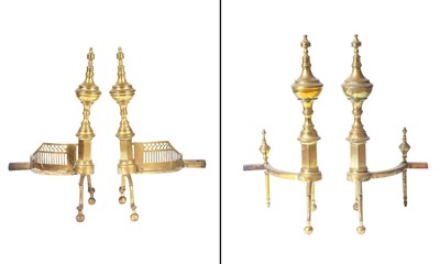 Lot 281 - Two Pairs of Brass Ball Top Andirons Height 22...