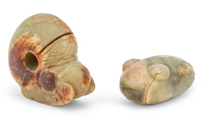Lot 44 - Two Chinese Celadon and Russet Jade Carvings