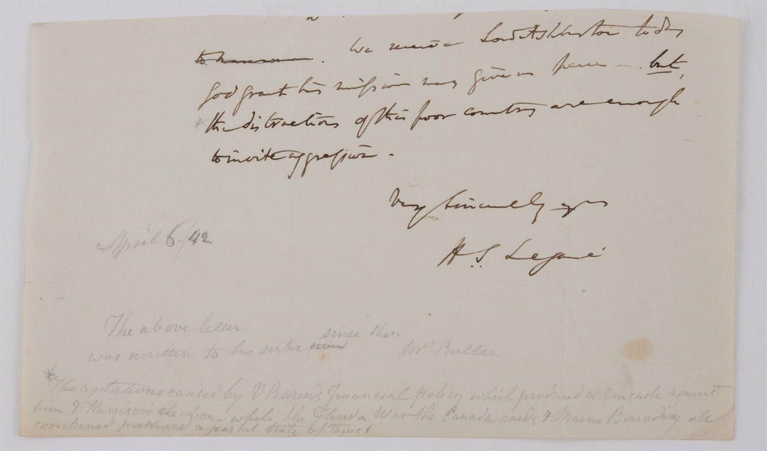 Lot 40 - LEGARE, HUGH SWINTON, as Attorney General of the U.S. Clipped closing of a letter with signature.