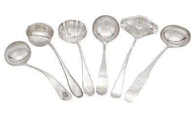 Lot 123 - Group of Six Silver Soup and Punch Ladles...