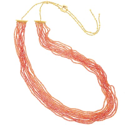 Lot 2230 - Nine Strand Orange Sapphire and Gold Necklace