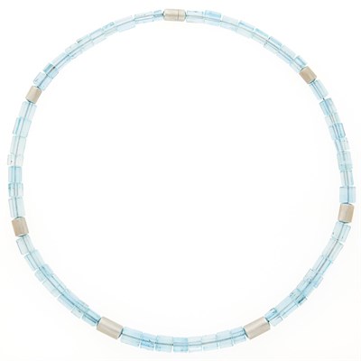 Lot 2170 - Aquamarine Bead and White Gold Necklace