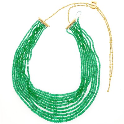 Lot 2209 - Ten Strand Emerald Bead and Gold Necklace