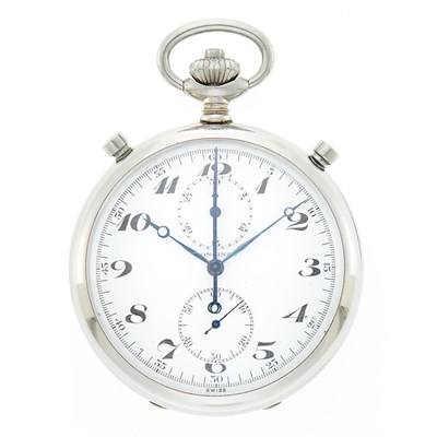 Lot 1174 - Longines Stainless Steel Split Seconds Chronograph Open Face Pocket Watch