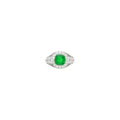 Lot 79 - Marcus & Co. Platinum, Emerald and Diamond Ring