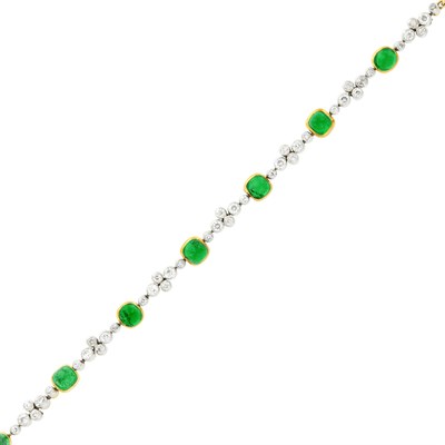 Lot 81 - Platinum, Gold, Cabochon Emerald and Diamond Bracelet