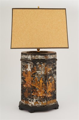 Lot 208 - Pair of Chinoiserie Decorated Tole Lamps With...