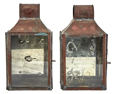 Lot 197 - Pair of Patinated Copper Lanterns Height 14...