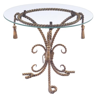 Lot 376 - Glass Top Gilt-Metal Rope Twist Low Table...