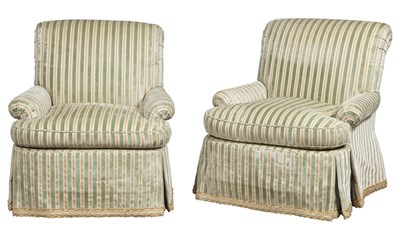 Lot 211 - Pair of Striped Upholstered Club Chairs Height...