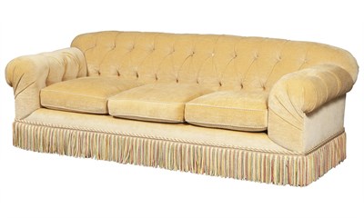 Lot 207 - Upholstered Sofa with Tassel Fringe With five...