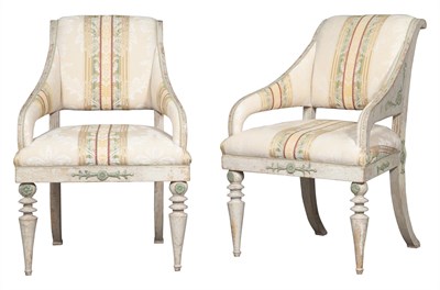 Lot 171 - Pair of Swedish Neoclassical Painted Armchairs...