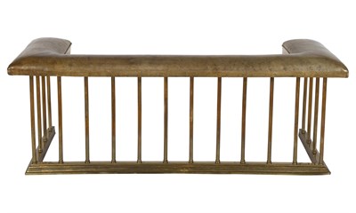 Lot 232 - Leather and Brass Club Fireplace Fender Height...