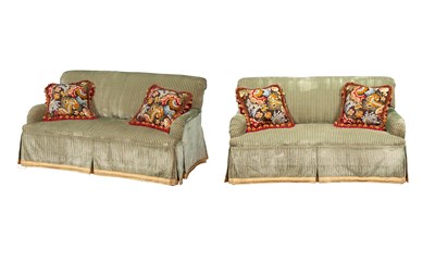 Lot 175 - Pair of Upholstered Striped Love Seats Each...