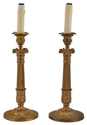Lot 186 - Pair of Empire Style Gilt-Bronze Candlestick...