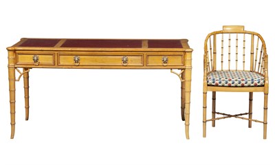 Lot 236 - Baker Faux Bamboo Blonde Wood Writing Desk...