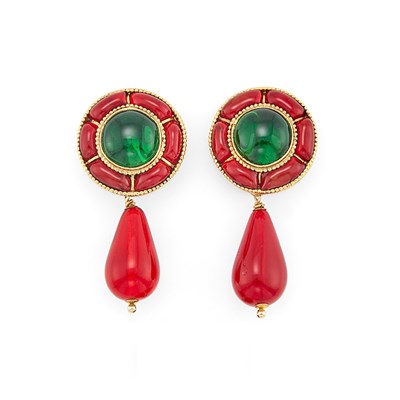 Lot 2074 - Chanel Pair of Gripoix Glass Pendant-Earclips, France