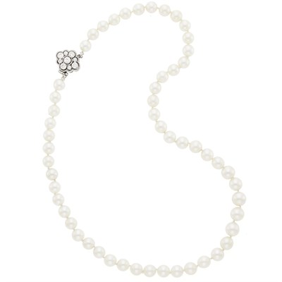 Lot 2321 - Cultured Pearl Necklace with Platinum and Diamond Clasp