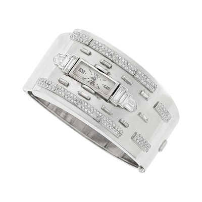 Lot 161 - Walser Wald Platinum, White Gold and Diamond Bangle-Watch