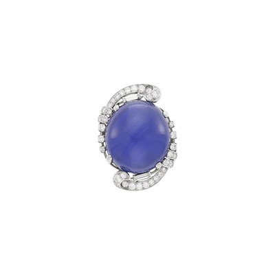Lot 109 - Platinum, Star Sapphire and Diamond Ring