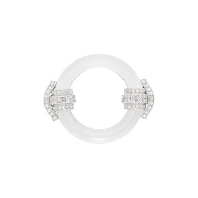 Lot 83 - Carved Rock Crystal, Platinum and Diamond Circle Brooch