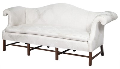 Lot 85 - Chippendale Style Upholstered Mahogany Camelback Sofa