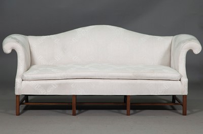 Lot 85 - Chippendale Style Upholstered Mahogany Camelback Sofa