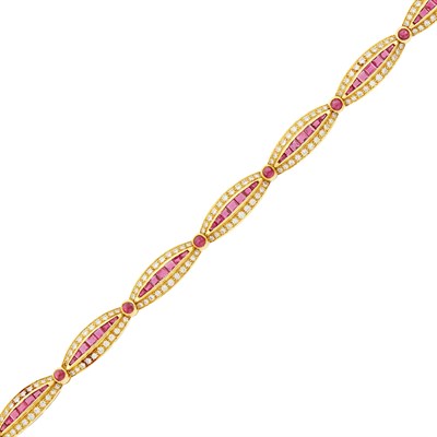 Lot 141 - Gold, Cabochon Ruby, Ruby and Diamond Bracelet