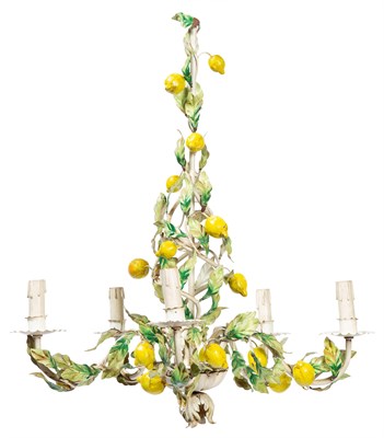 Lot 327 - Tole Five-Light Chandelier Decorated with...