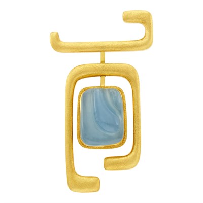 Lot 10 - Burle Marx Gold and Carved Aquamarine Brooch