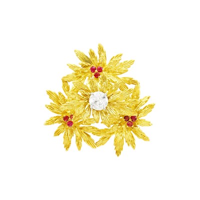 Lot 46 - Tiffany & Co. Gold, Diamond and Ruby Pendant-Brooch