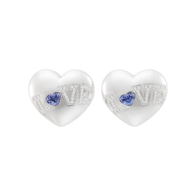 Lot 68 - Chopard Pair of White Gold, Sapphire and Diamond Love Heart Earclips