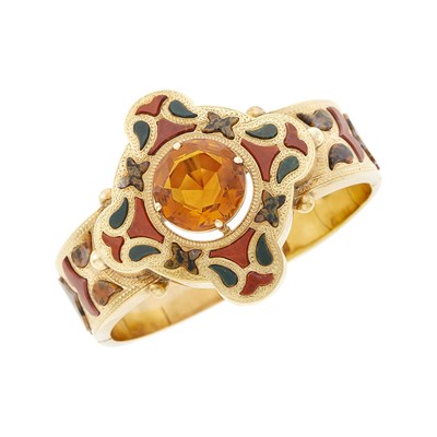 Lot 1 - Gold, Scottish Agate and Citrine Bangle Bracelet
