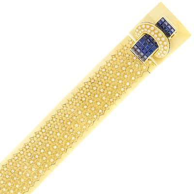 Lot 125 - Wide Gold, Sapphire and Diamond Bracelet