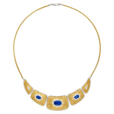 Lot 29 - Gianmaria Buccellati Two-Color Gold and Sapphire Bib Necklace