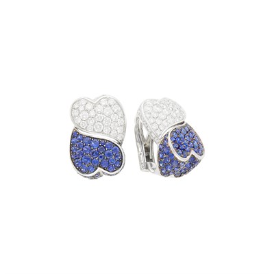 Lot 129 - Chopard Pair of White Gold, Diamond and Sapphire Heart Earclips