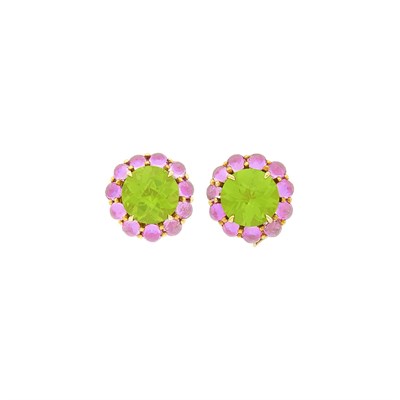 Lot 22 - Paolo Costagli Pair of Gold, Peridot and Pink Sapphire Earclips