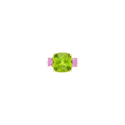 Lot 23 - Paolo Costagli Platinum, Gold, Peridot and Pink Tourmaline Ring