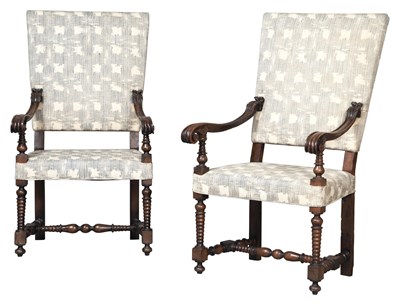Lot 41 - Pair of Flemish Baroque Style Walnut Armchairs...