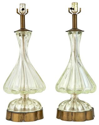Lot 221 - Pair of Ribbed Murano Glass Lamps Height...