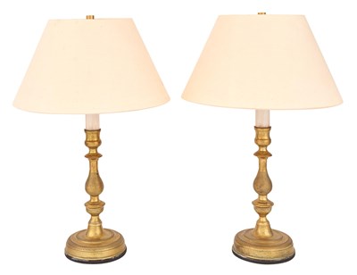 Lot 370 - Pair of Bronze Candlestick Lamps Height...