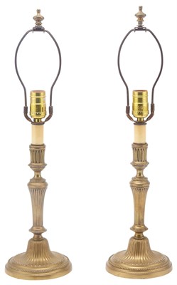Lot 371 - Pair of French Bronze Candlestick Lamps Height...