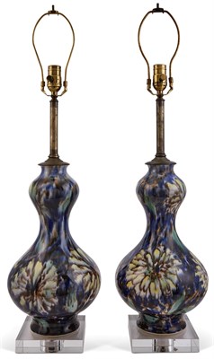 Lot 222 - Pair of Floral Decorated Ceramic Lamps On...