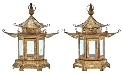 Lot 191 - Pair of Pagoda-Form Gilt Sheet Metal Lanterns...
