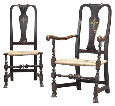 Lot 171 - Two Queen Anne Paint Decorated Chairs...
