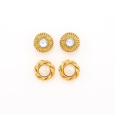 Lot 1051 - Chanel Two Pairs of Imitation Pearl and Rhinestone Earclips, France