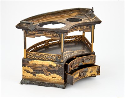 Lot 0 - A Japanese Silver and Lacquer Diminutive Cabinet-Form Case