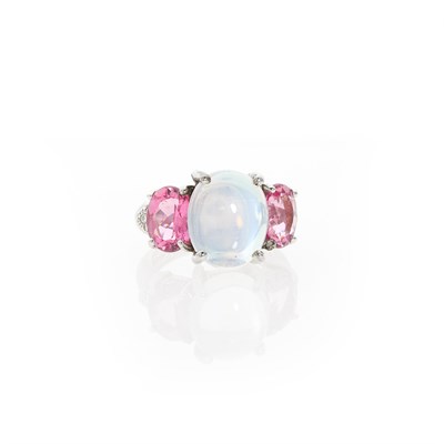 Lot 2179 - Judith Ripka White Gold, Moonstone, Pink Tourmaline and Diamond Ring